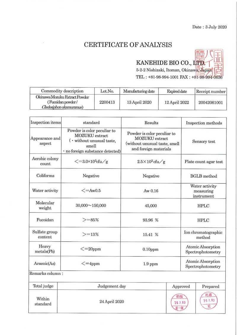 Báo Sức khỏe và Đời sống đưa tin về COA - căn cứ kiểm chứng Fucoidan COA của sản phẩm Kibou Fucoidan