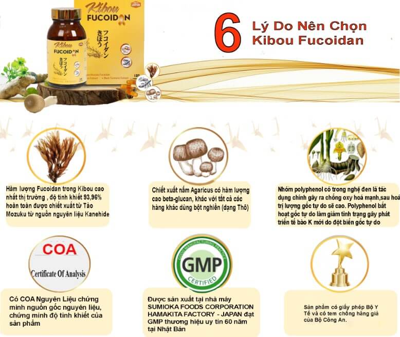 Kibou Fucoidan vàng 3 thành phần tăng cường sức đề kháng