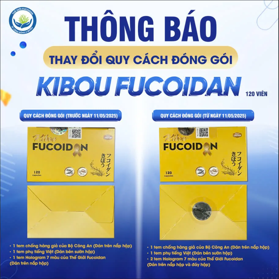 THÔNG BÁO THAY ĐỔI QUY CÁCH ĐÓNG GÓI SẢN PHẨM KIBOU FUCOIDAN (LỌ 120 VIÊN) THÔNG BÁO THAY ĐỔI QUY CÁCH ĐÓNG GÓI SẢN PHẨM KIBOU FUCOIDAN (LỌ 120 VIÊN)